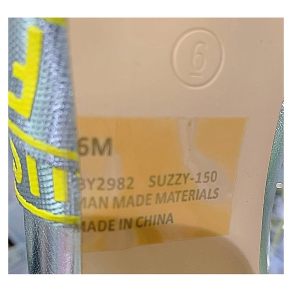 CAPE ROBBIN Booties Metallic Silver FEMINIST Text Ribbon Stiletto Booties Size 6 - Picture 7 of 15